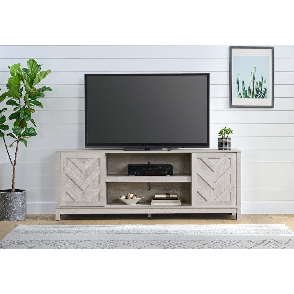 Holmes 70" TV Stand with Sliding Door in White. Picture 3