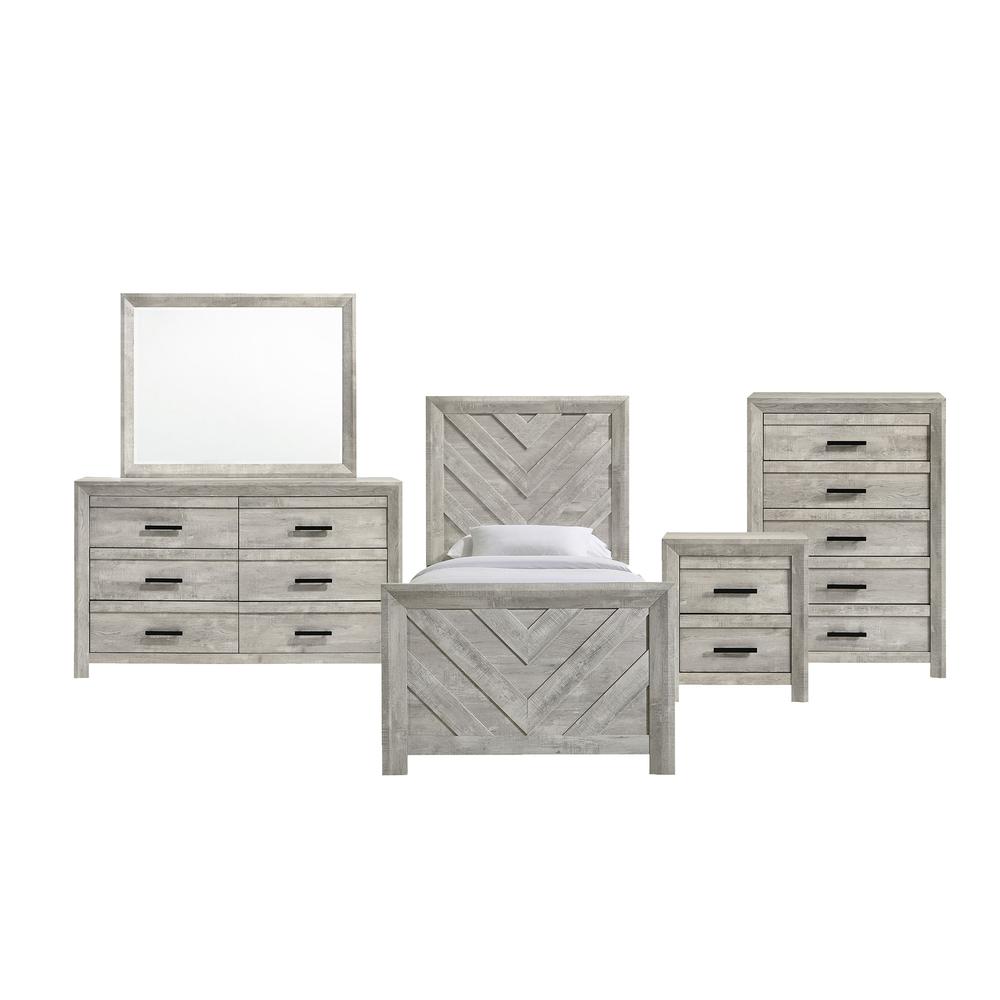 Keely Twin Panel 5PC Bedroom Set in White. Picture 1