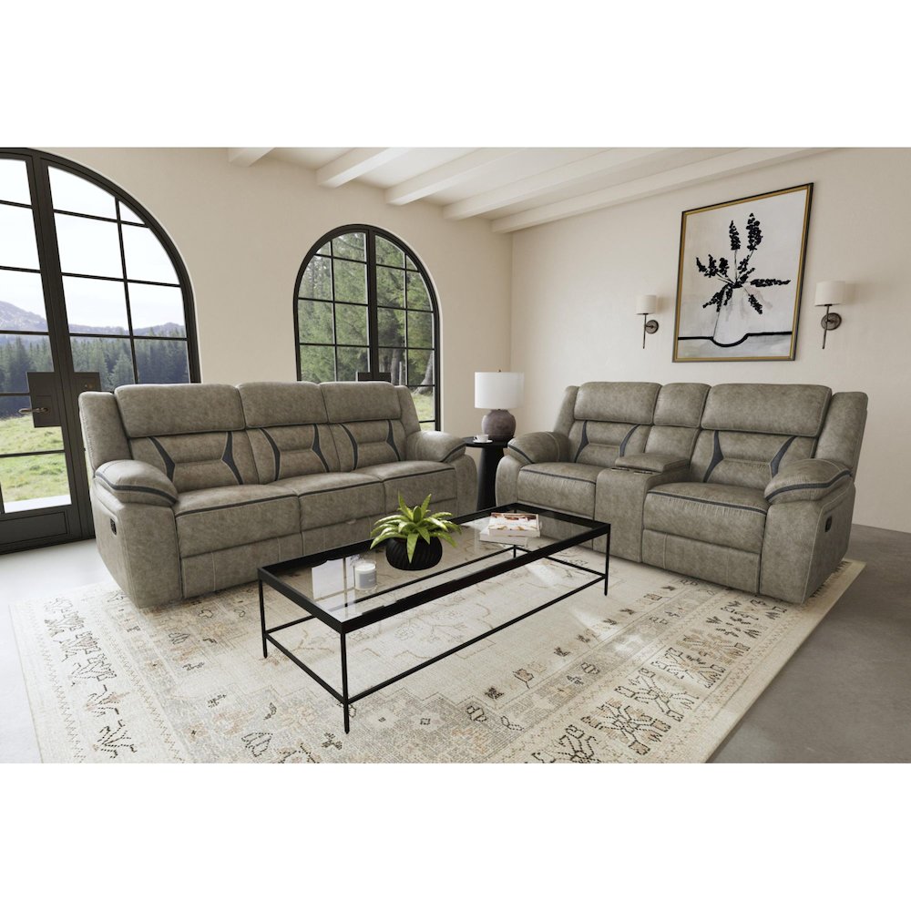 Kaoru Motion Loveseat with Console in Corral Grey. Picture 6