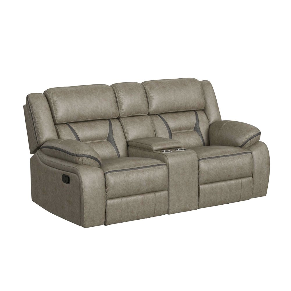 Kaoru Motion Loveseat with Console in Corral Grey. Picture 1