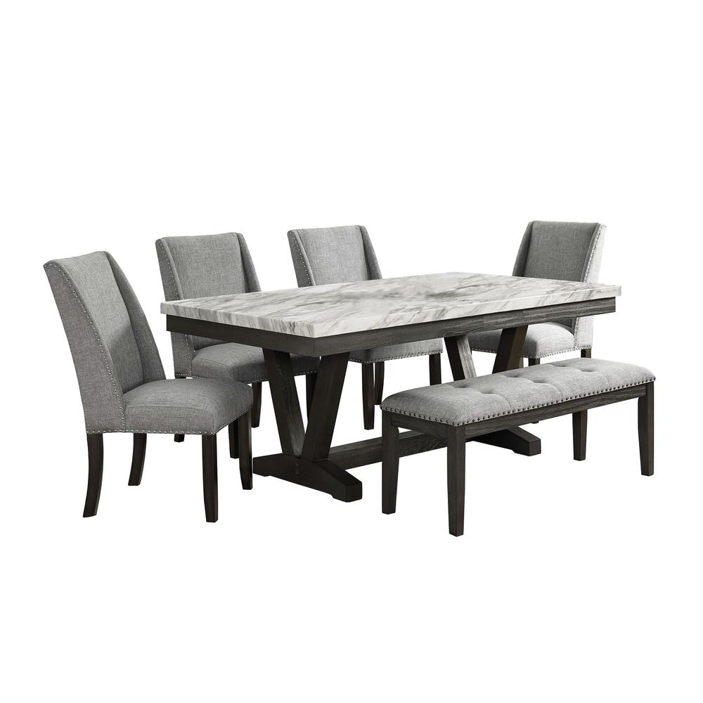 Eve 6PC Dining Set in Charcoal-Table, Four Chairs & Bench. Picture 1