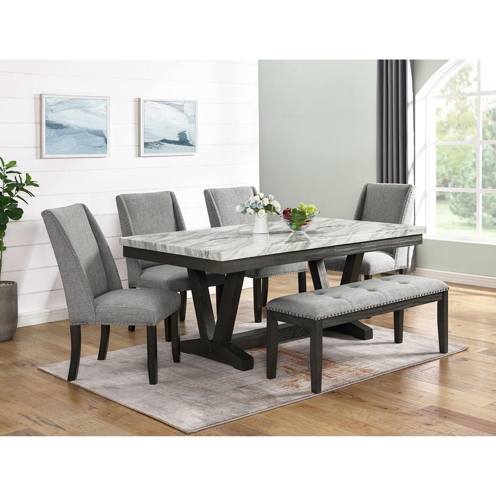 Eve 6PC Dining Set in Charcoal-Table, Four Chairs & Bench. Picture 15