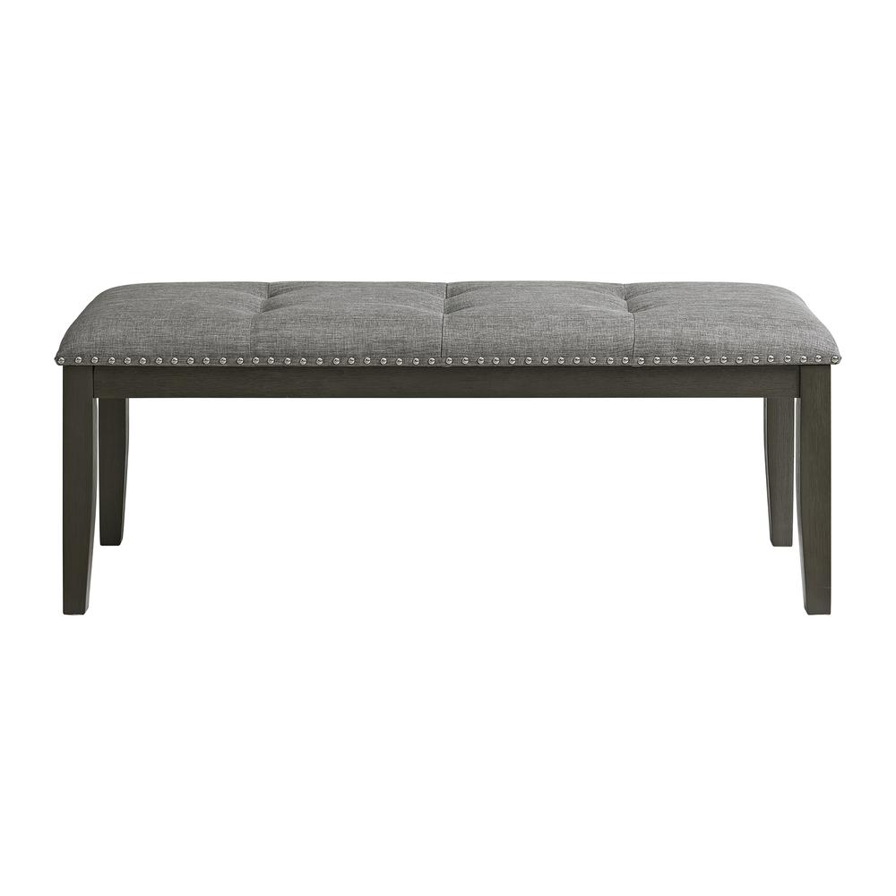 Eve Bench w/ Grey Fabric and Nail Heads in Charcoal. Picture 2