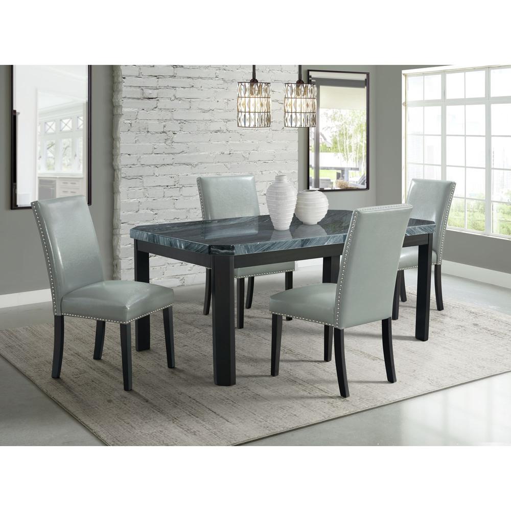 Celine 5PC Dining Set- Table & Four Grey Faux Leather Chairs. Picture 2