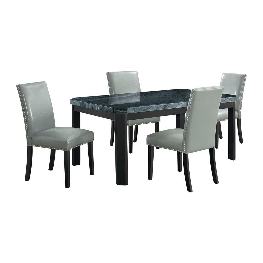 Celine 5PC Dining Set- Table & Four Grey Faux Leather Chairs. Picture 1