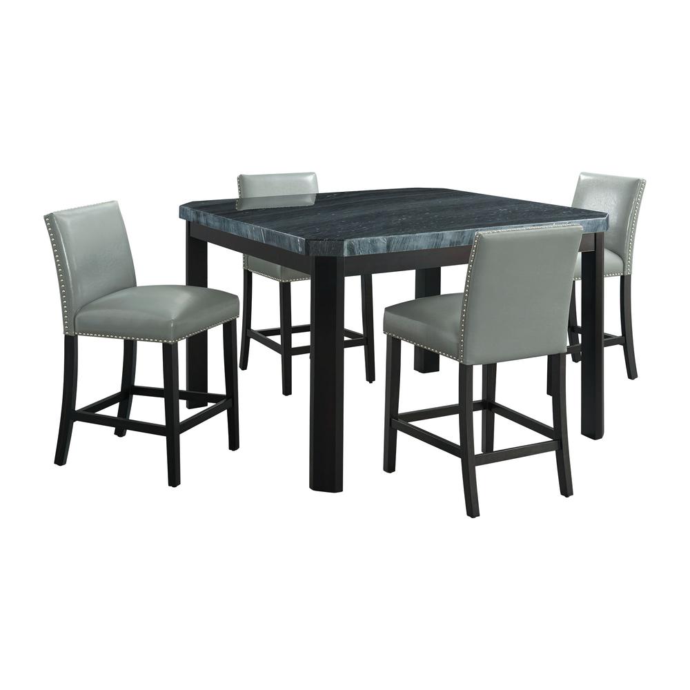 Celine 5PC Counter Height Dining Set-Table & Four Grey Faux Leather Chairs. Picture 1