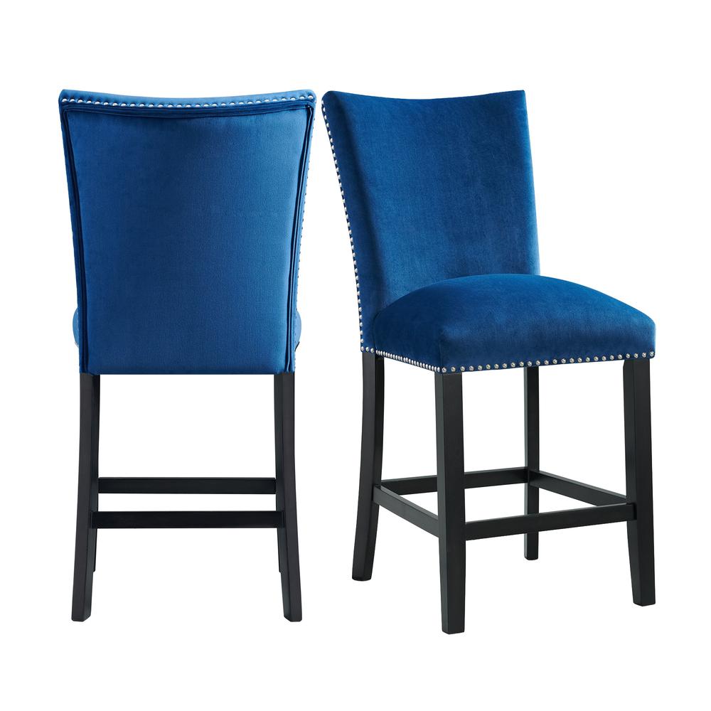 Celine Square 5PC Counter Dining Set- Table & Four Blue Velvet Chairs. Picture 5