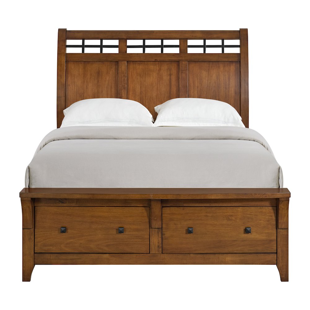 Joseph Queen Sleigh Storage Bed in Chestnut. Picture 2
