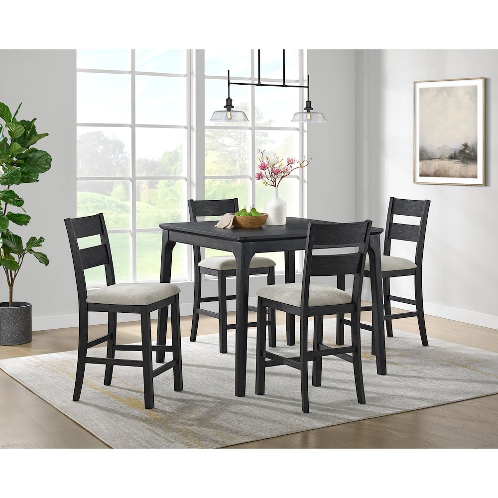Mendoza 5PC Counter Set with Table and 4 Chairs in Black. Picture 2