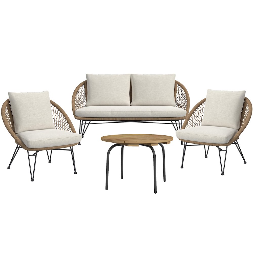 Grace Outdoor Seating 4PC Set - Black, Natural and Olefin Beige. Picture 1