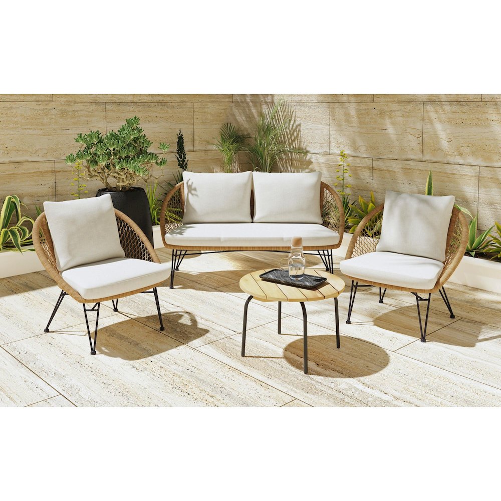 Grace Outdoor Seating 4PC Set - Black, Natural and Olefin Beige. Picture 15