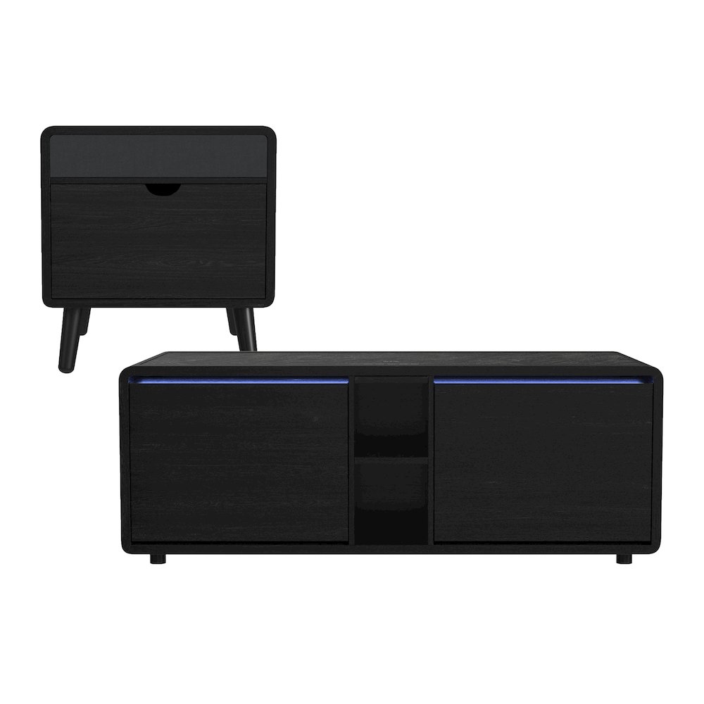 2PC Smart Occasional Table Set in Black- Coffee Table & Square End Table. Picture 1