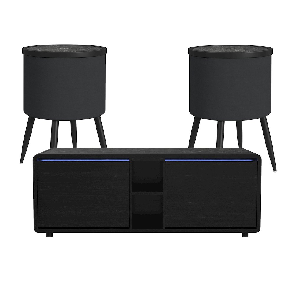 3PC Smart Occasional Table Set in Black- Coffee Table & Two Round End Table. Picture 1