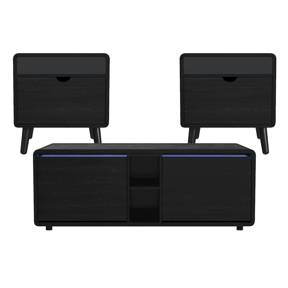 3PC Smart Occasional Table Set in Black- Coffee Table & Two Square End Table. Picture 1