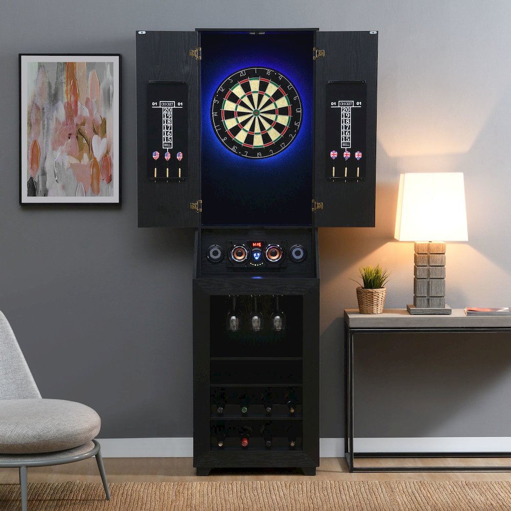 Cyclone Dartboard Cabinet with Speaker and LED in Black (3A Packing). Picture 11