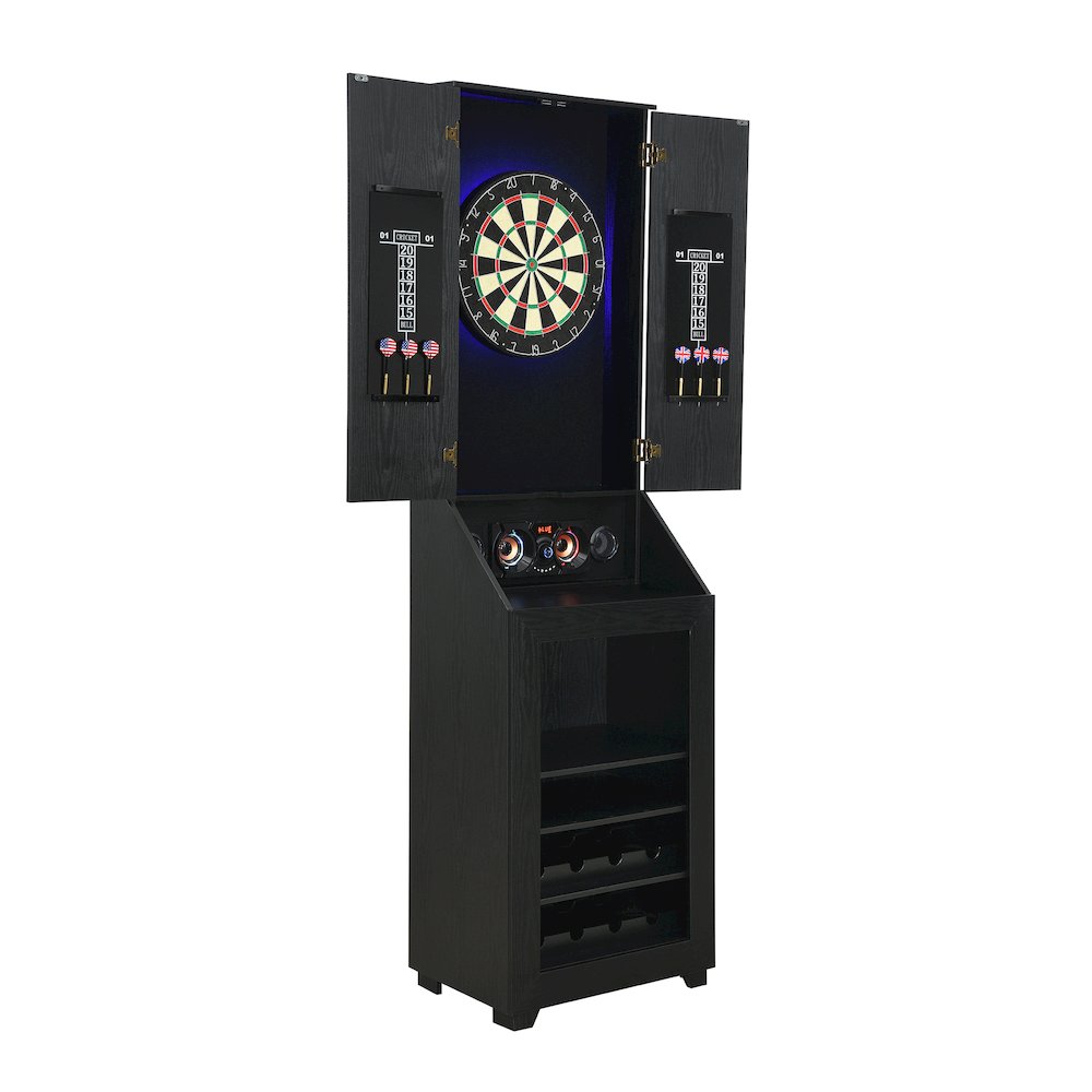 Cyclone Dartboard Cabinet with Speaker and LED in Black (3A Packing). Picture 4