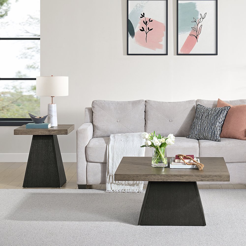 2PC Occasional Table Set in Grey and Dark Espresso-Coffee Table & End Table. Picture 8