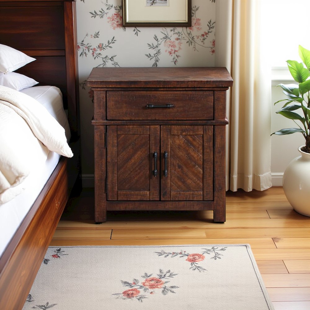 Brown 2-Drawer Wood Nightstand with Modern Design for Bedroom Storage. Picture 4