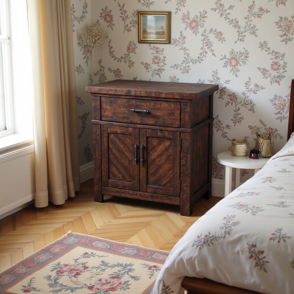 Brown 2-Drawer Wood Nightstand with Modern Design for Bedroom Storage. Picture 5