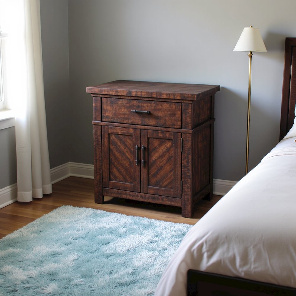 Brown 2-Drawer Wood Nightstand with Modern Design for Bedroom Storage. Picture 6