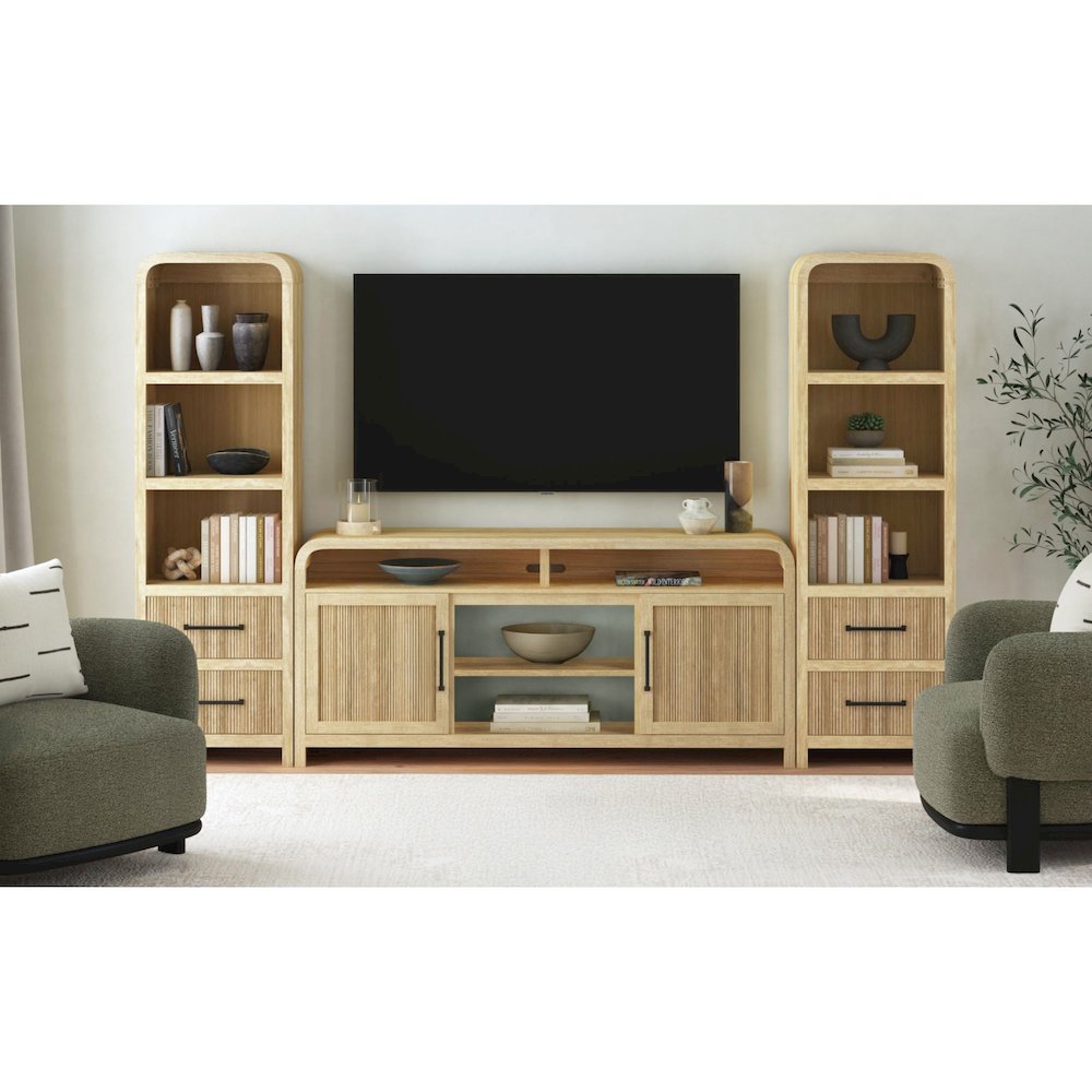 Woodridge 3PC Entertainment Unit With 70" TV Console in Natural. Picture 2