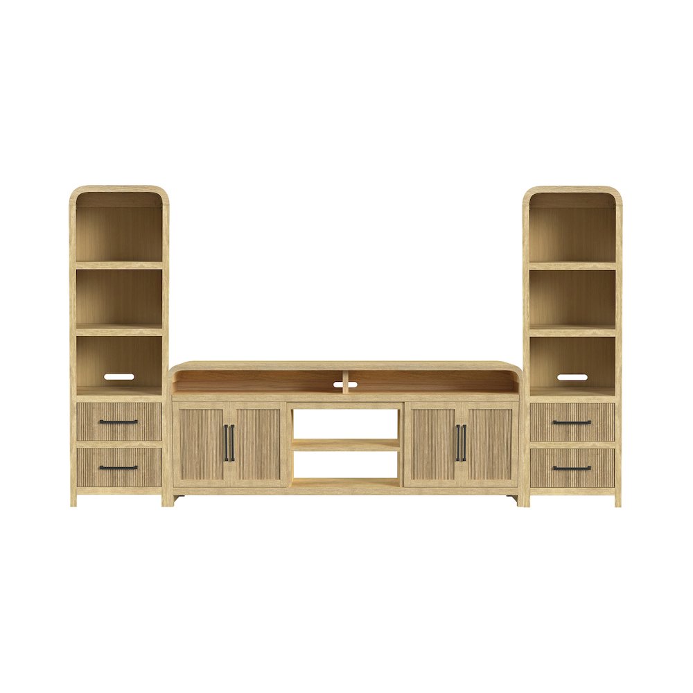 Woodridge 3PC Entertainment Unit With 82" TV Console in Natural. Picture 1