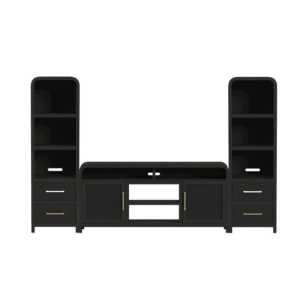 Woodridge 3PC Entertainment Unit With 70" TV Console in Black with Grain. Picture 1