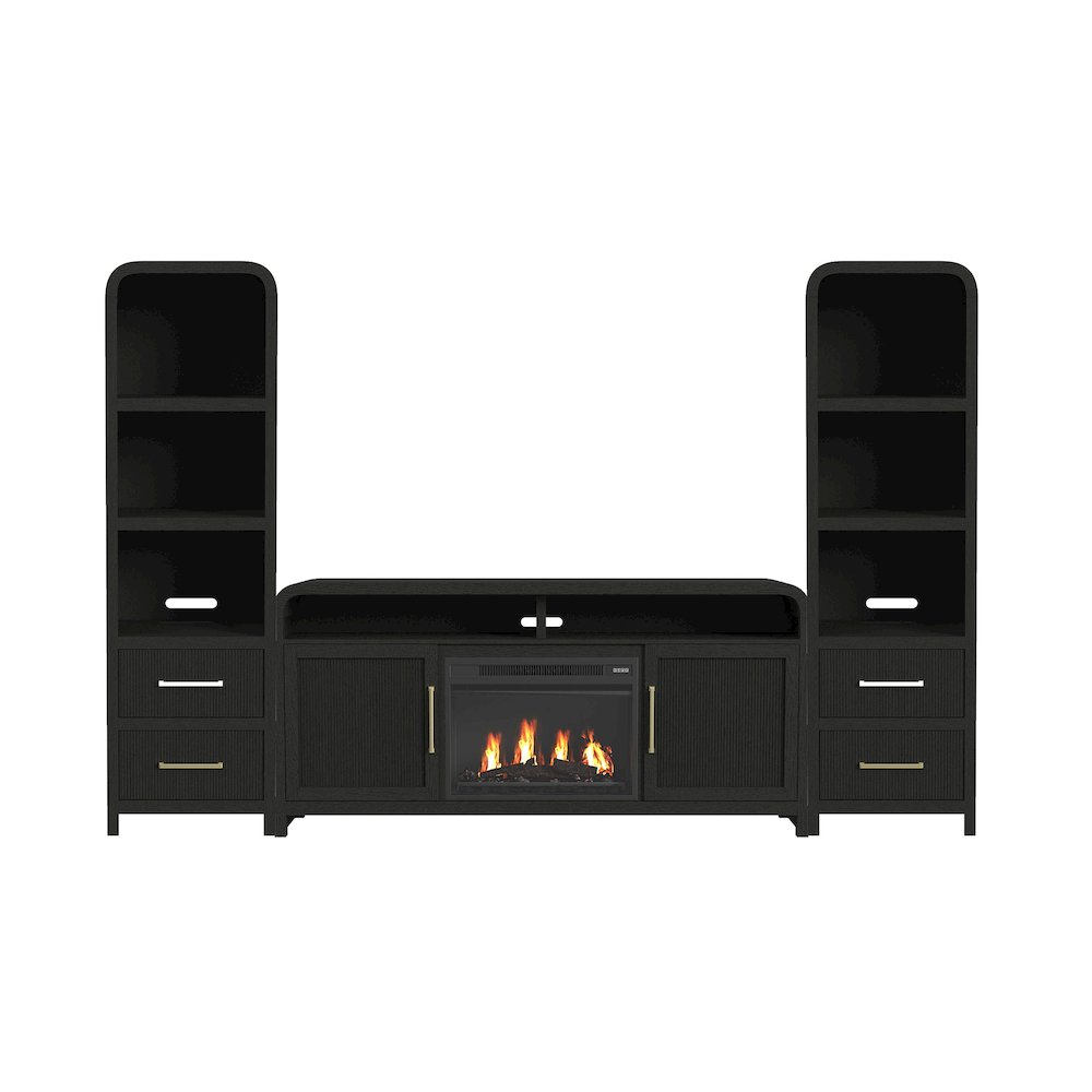 Woodridge 4PC Entertainment Unit With 70" TV Console in Black with Grain. Picture 1
