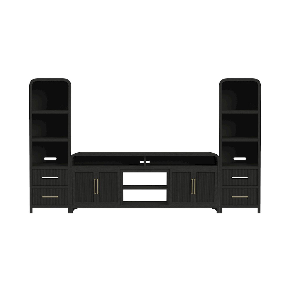 Woodridge 3PC Entertainment Unit With 82" TV Console in Black with Grain. Picture 1