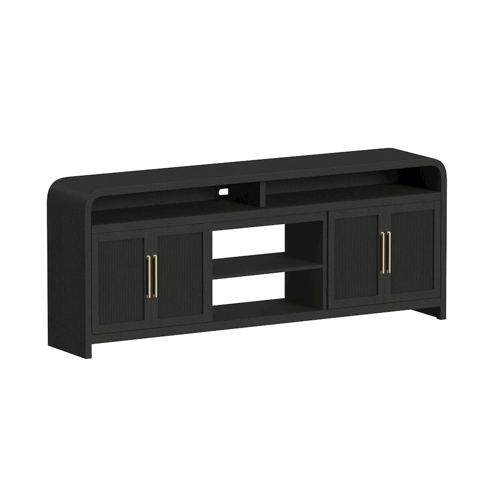 Woodridge 3PC Entertainment Unit With 82" TV Console in Black with Grain. Picture 3