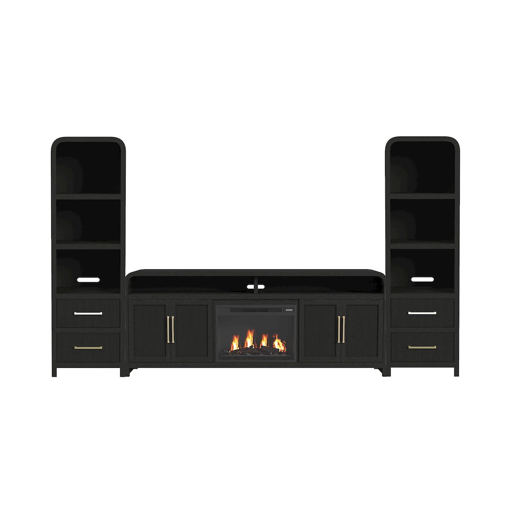 Woodridge 4PC Entertainment Unit With 82" TV Console in Black with Grain. Picture 1