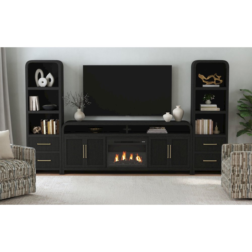 Woodridge 4PC Entertainment Unit With 82" TV Console in Black with Grain. Picture 2