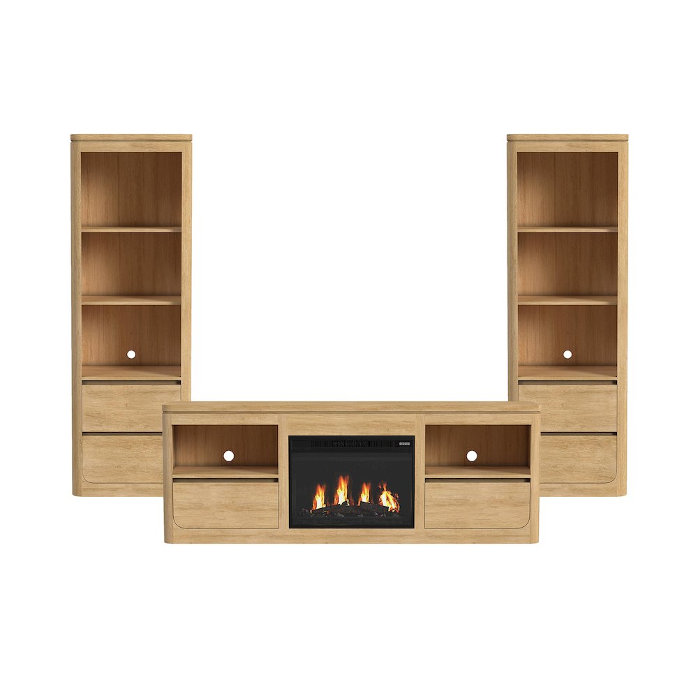 Camelot 4PC Entertainment Unit With 71" TV Console in Natural. Picture 1