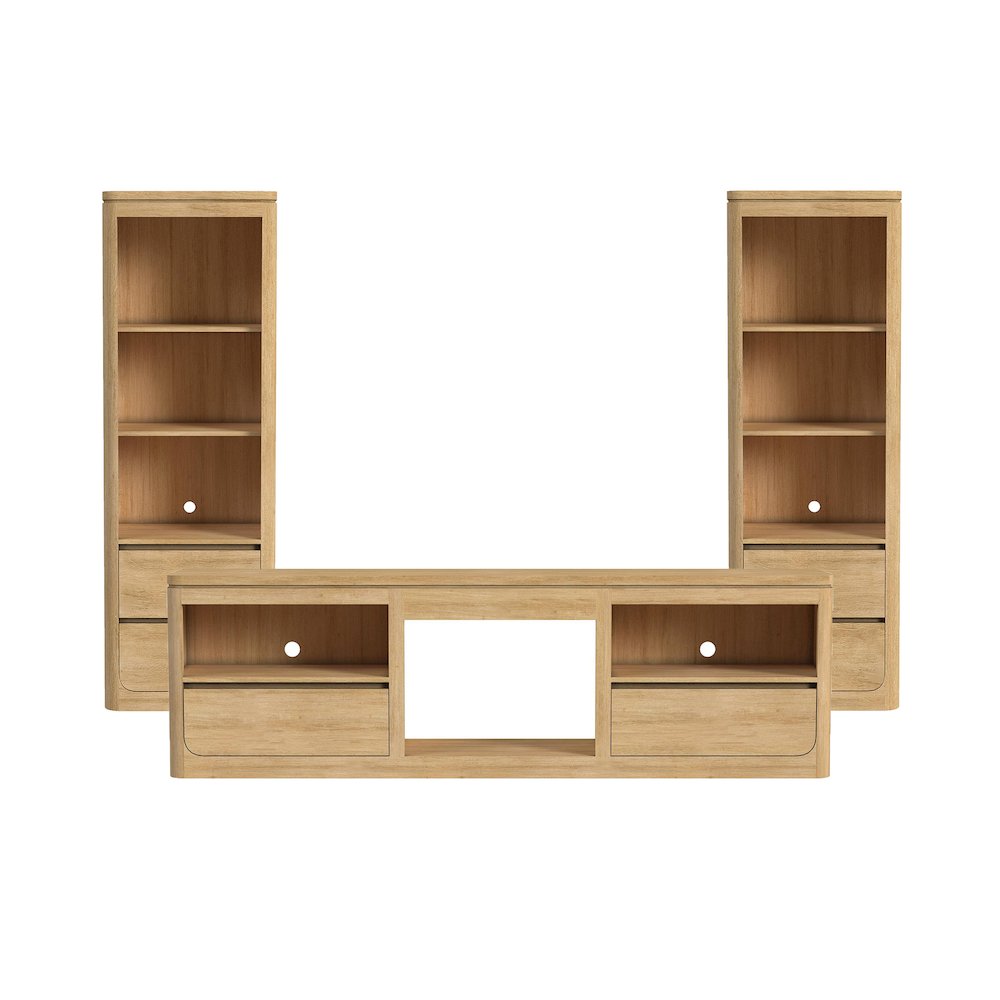 Camelot 3PC Entertainment Unit With 82" TV Console in Natural. Picture 1
