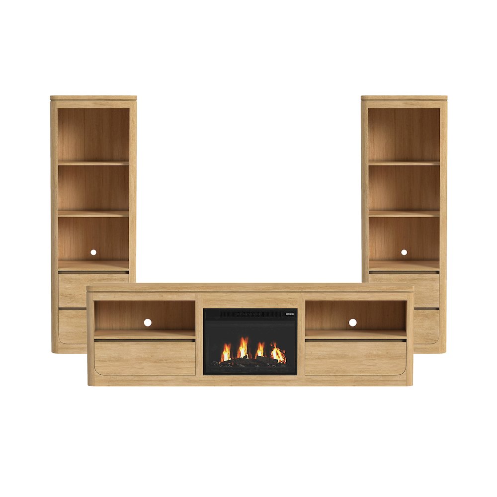 Camelot 4PC Entertainment Unit With 82" TV Console in Natural. Picture 1
