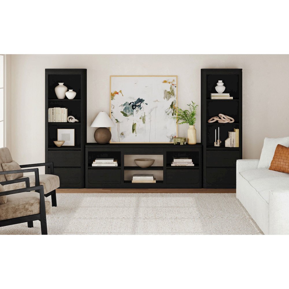 Camelot 3PC Entertainment Unit With 71" TV Console in Black. Picture 2
