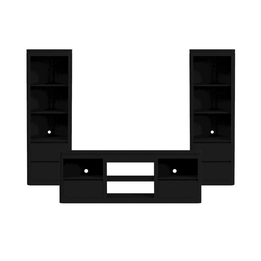 Camelot 3PC Entertainment Unit With 71" TV Console in Black. Picture 1