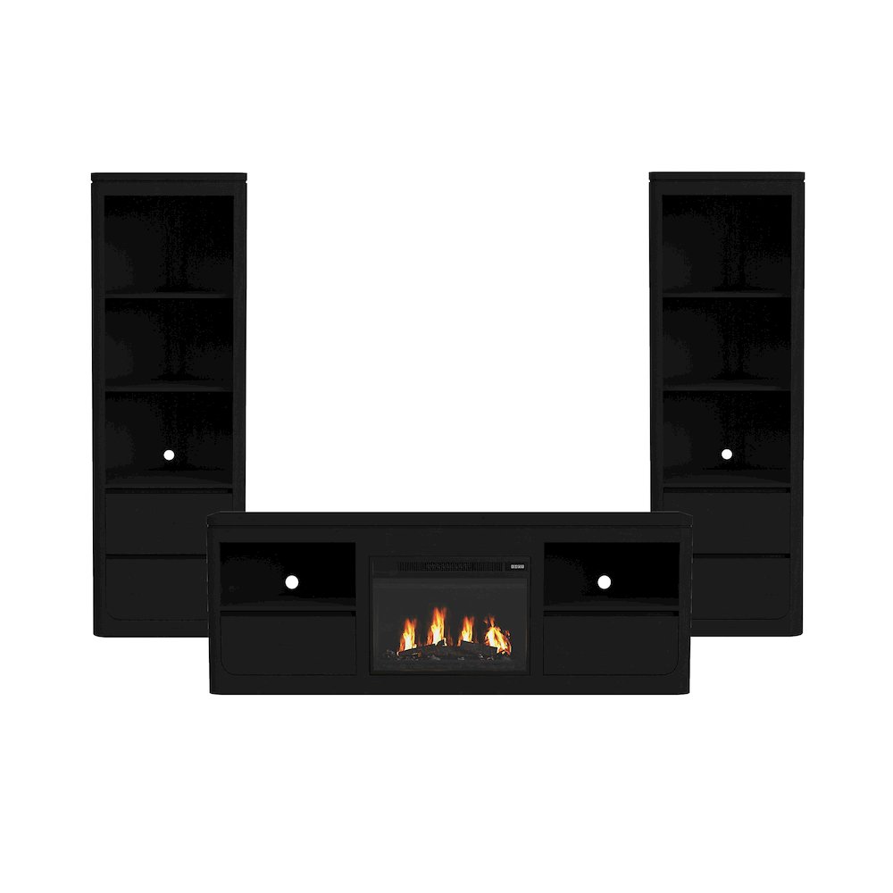 Camelot 4PC Entertainment Unit With 71" TV Console in Black. Picture 1