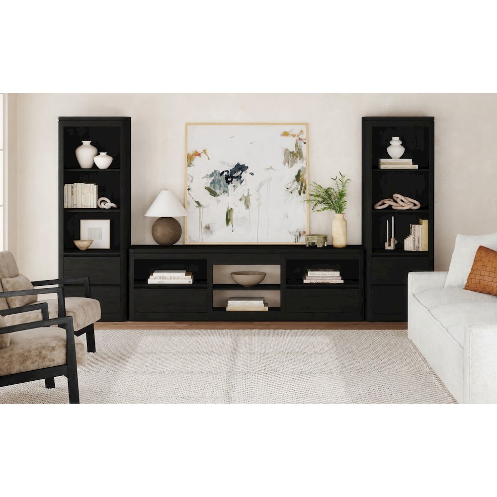 Camelot 3PC Entertainment Unit With 82" TV Console in Black. Picture 2