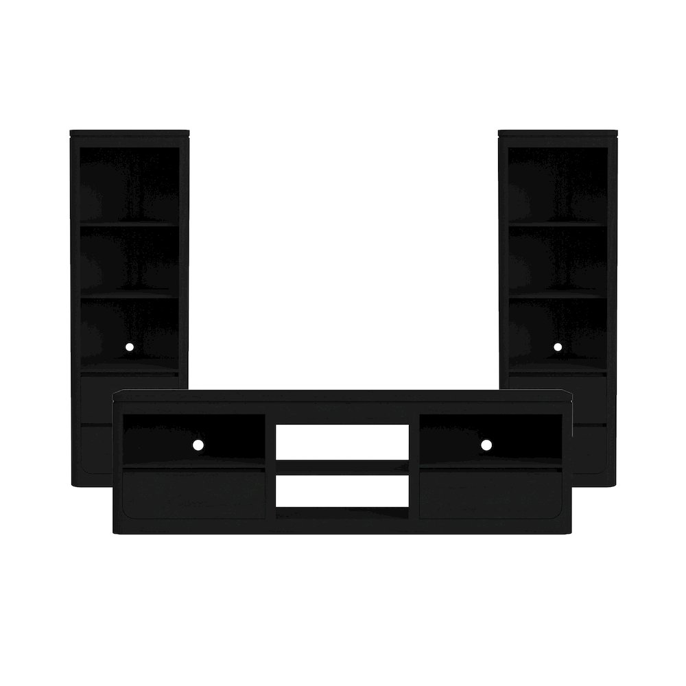 Camelot 3PC Entertainment Unit With 82" TV Console in Black. Picture 1