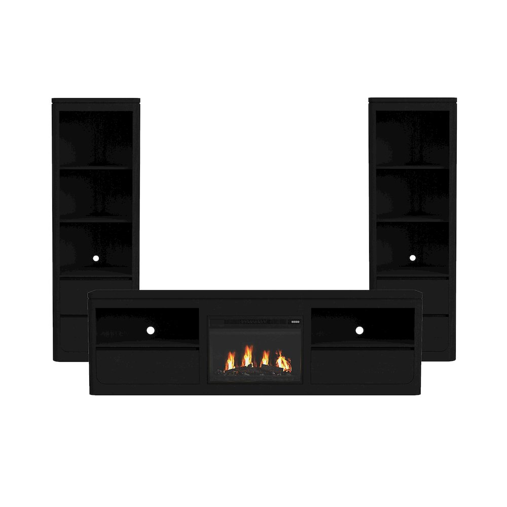 Camelot 4PC Entertainment Unit With 82" TV Console in Black. Picture 1