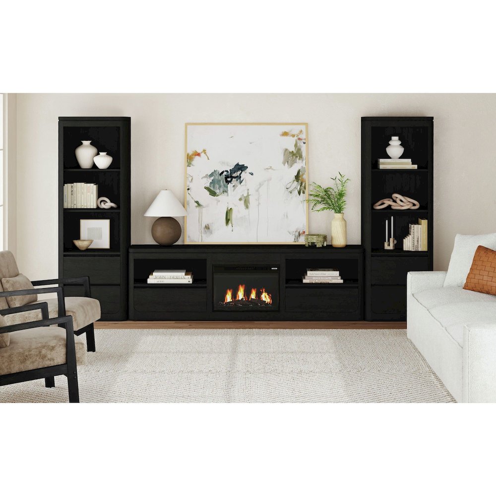 Camelot KIT - 82" TV Console with Fireplace Insert in Black. Picture 1