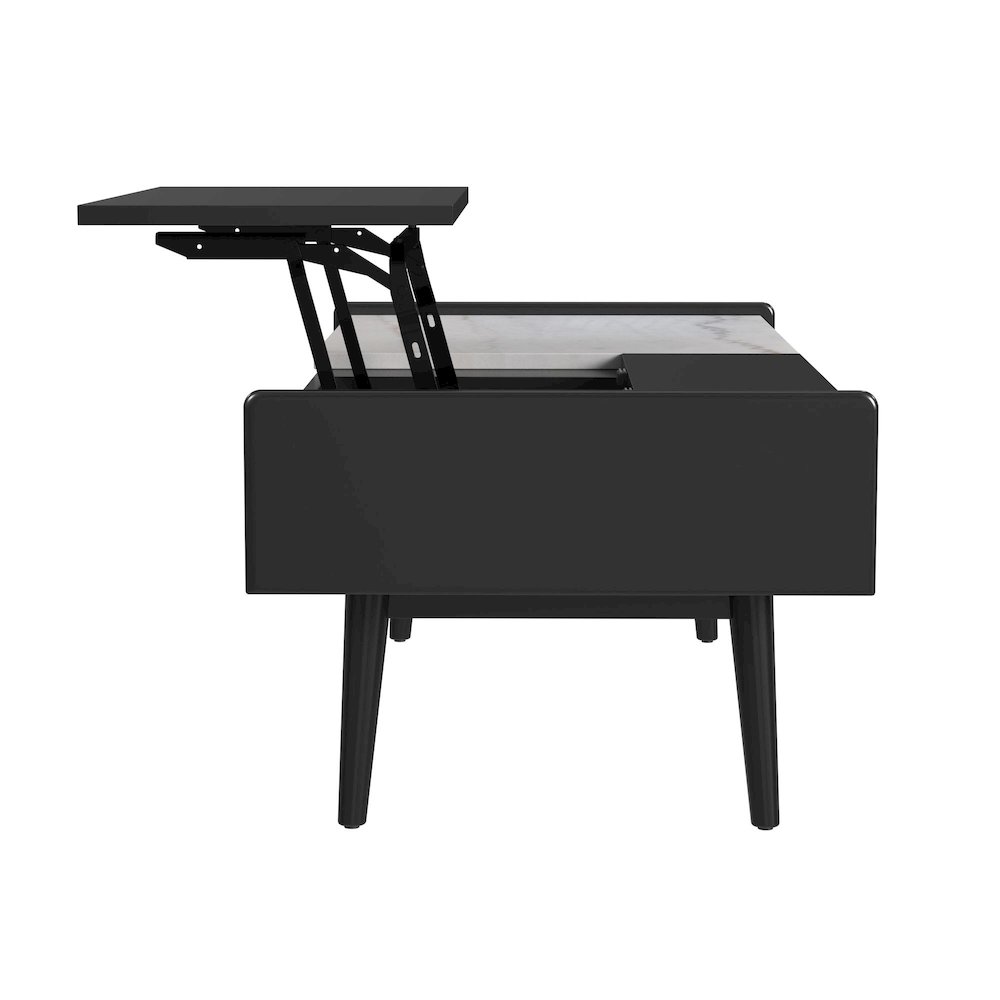 Indina Coffee Table with White Marble and Lift-Top in Black. Picture 6