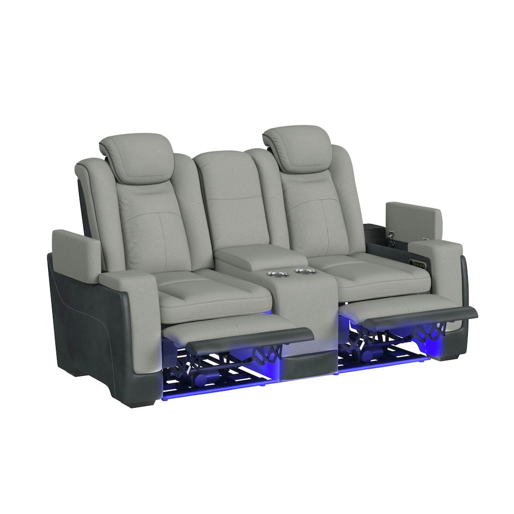 Power Motion Loveseat with Headrest, Led, and Console in Rocky Cement/Charcoal. Picture 2