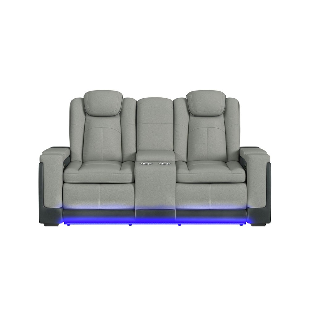 Power Motion Loveseat with Headrest, Led, and Console in Rocky Cement/Charcoal. Picture 3