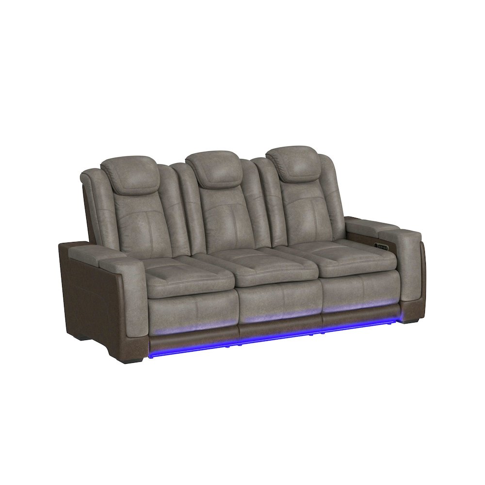 Power Motion Sofa with Power Headrest and PWS in Rocky Grey/Brown. Picture 2