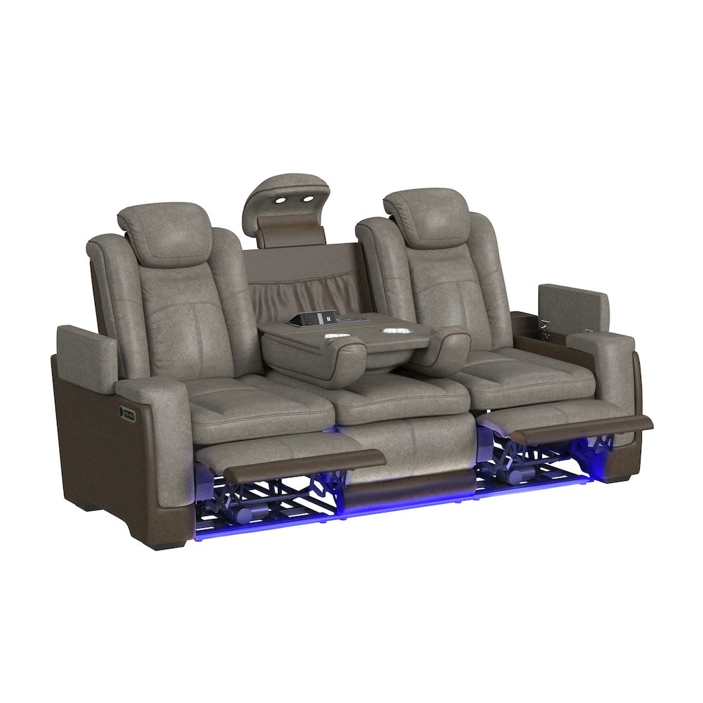 Power Motion Sofa with Power Headrest and PWS in Rocky Grey/Brown. Picture 3