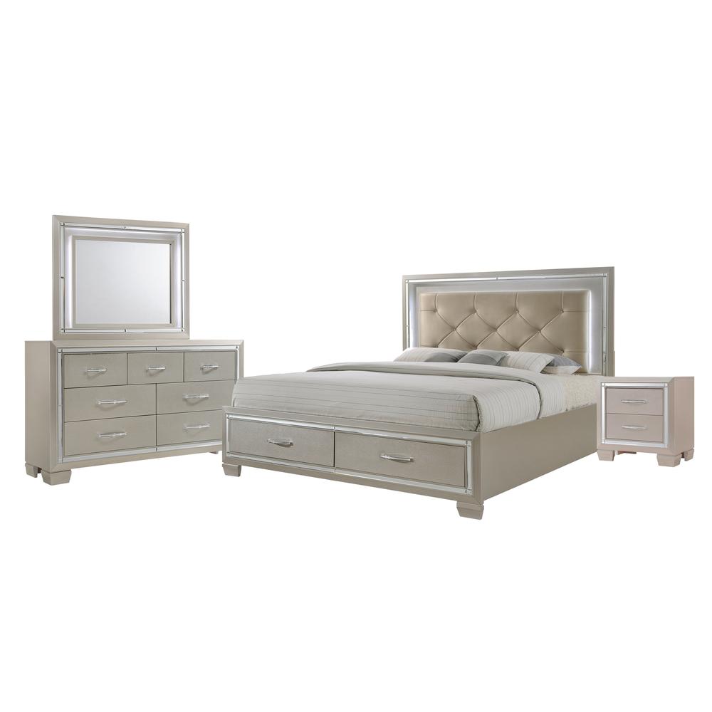 Glamour Queen Platform Storage  4PC Bedroom Set. Picture 1