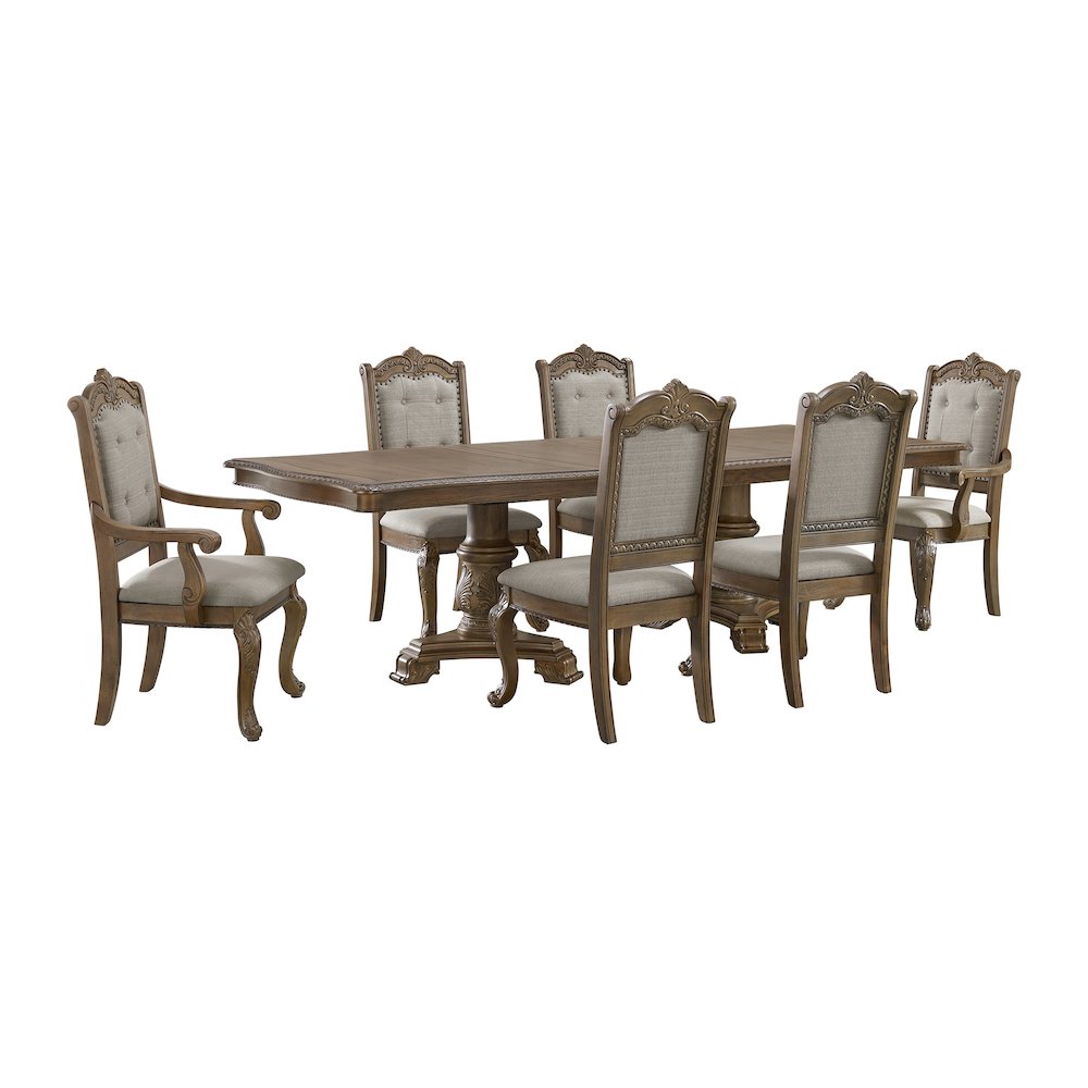 7PC Standard Height Dining Set in Walnut-Table, Four Chairs and Two Arm Chairs. Picture 1