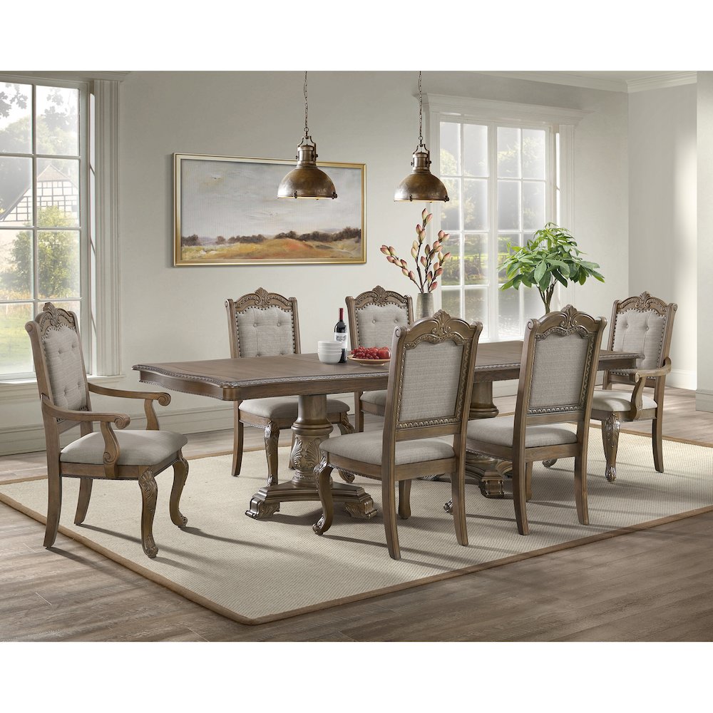 7PC Standard Height Dining Set in Walnut-Table, Four Chairs and Two Arm Chairs. Picture 15